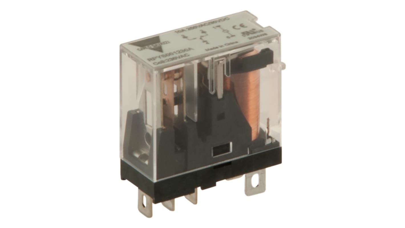 Relè di potenza Carlo Gavazzi RPYS001024D, DPDT, 24V cc, montaggio a innesto, corrente fino a 10 A, 2 poli.