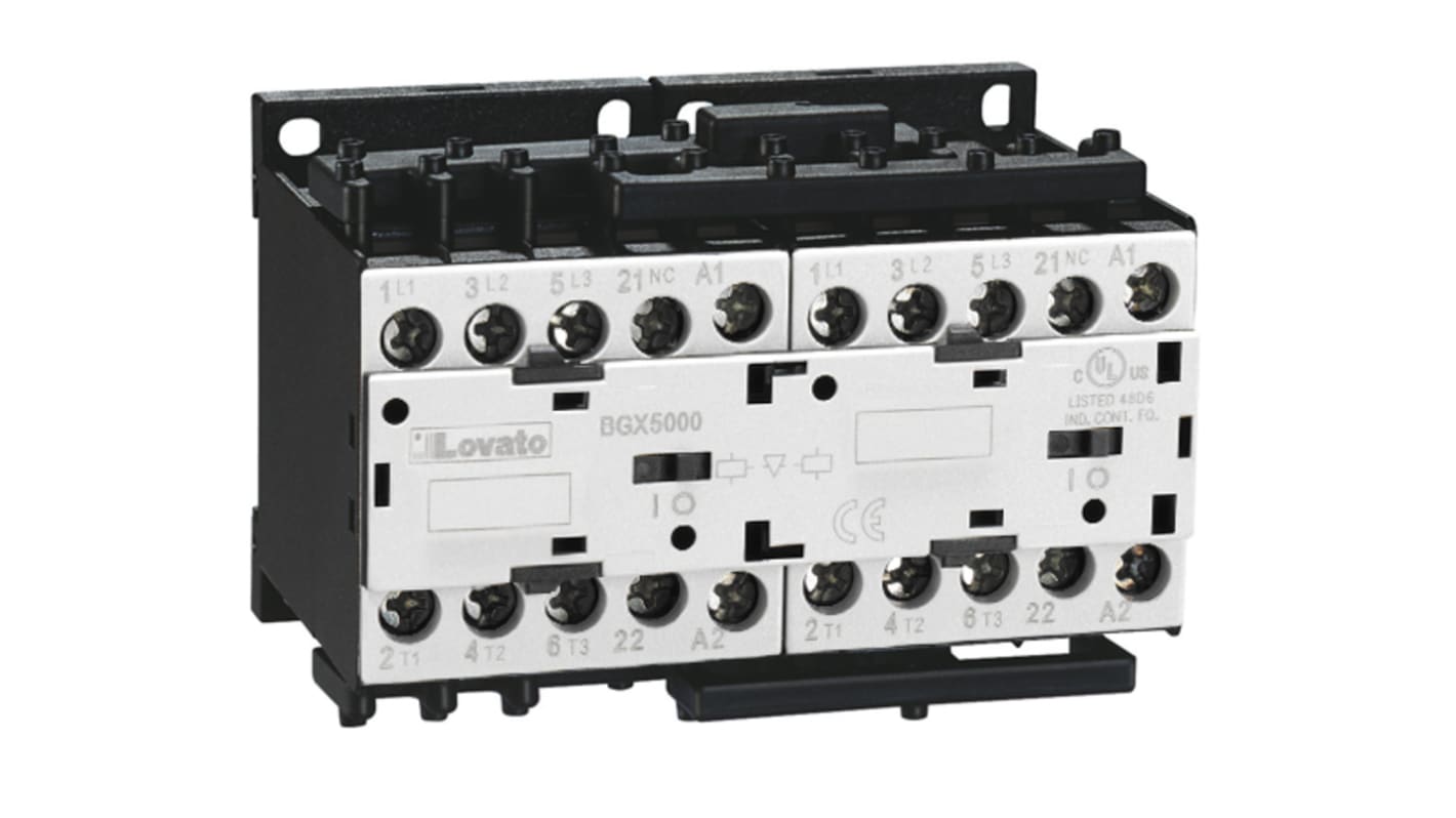 Teleinvertore Lovato 11BGR1201D024, corrente massima 12 A, tensione bobina 24 V c.c., configurazione 1NC, peso 460 g.