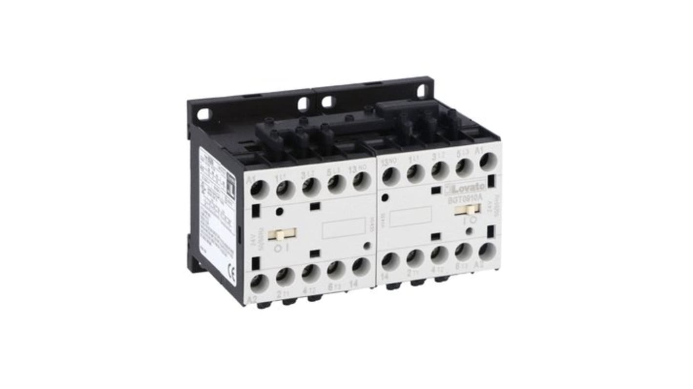 Teleinvertore Lovato 11BGT0910A400, corrente massima 9 A, tensione 400 V c.a., potenza 4 kW, interblocco integrato.