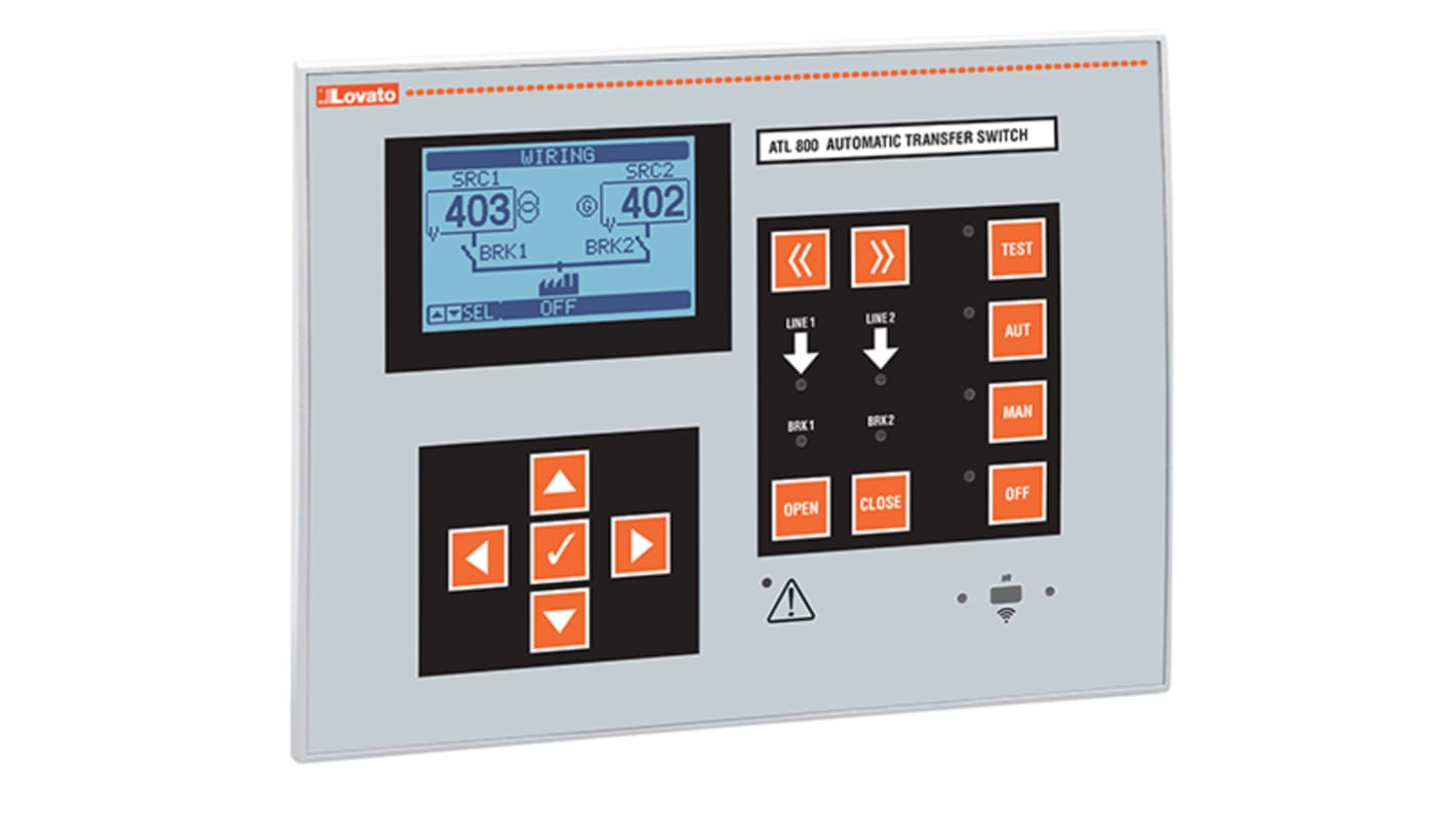 Controller automatico Lovato ATL800, 8 ingressi, 7 uscite, tensione 90-264 V, interfaccia WiFi e display LCD retroilluminato.