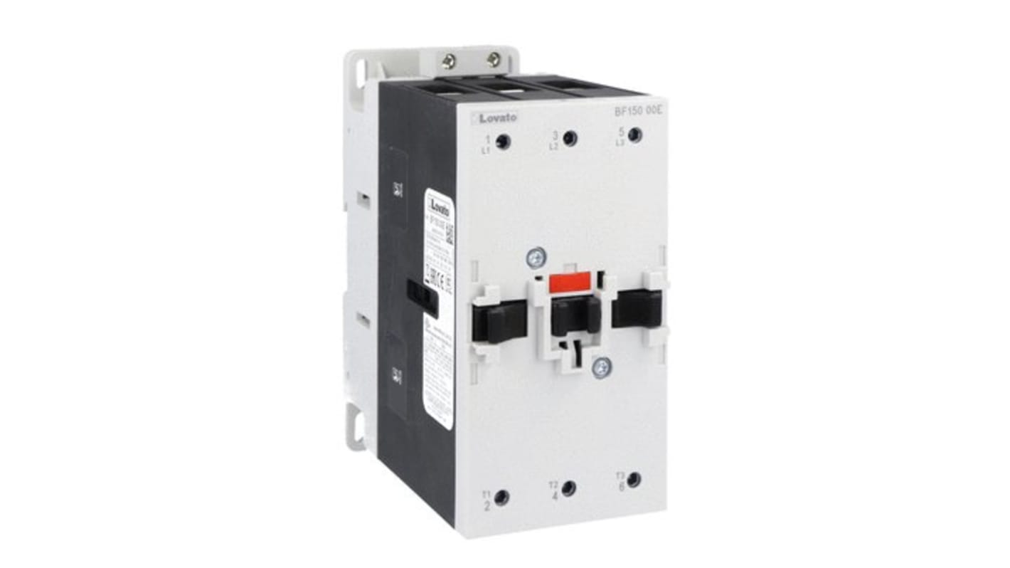 Contattore Lovato BF15000E230, 3 poli, 150 A, montaggio su guida DIN, protezione IP20, per applicazioni industriali.