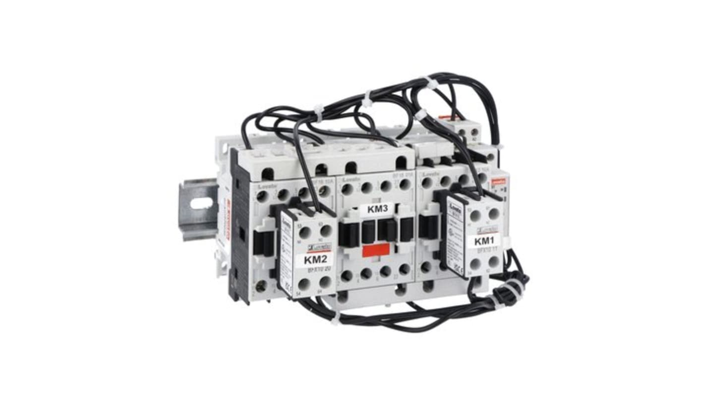 Avviatore stella-triangolo Lovato BFA01870110, 3 fasi, potenza 11 kW, tensione 440 V, corrente 28 A, con contatti ausiliari BFX1020 e BFX1011.