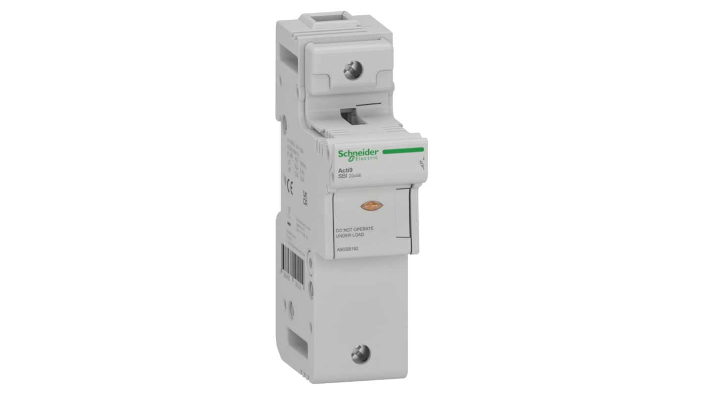 Sezionatore portafusibili Schneider Electric A9GSB192, 1 polo, corrente 125A, montaggio su guida DIN, fusibile 22 x 58mm.