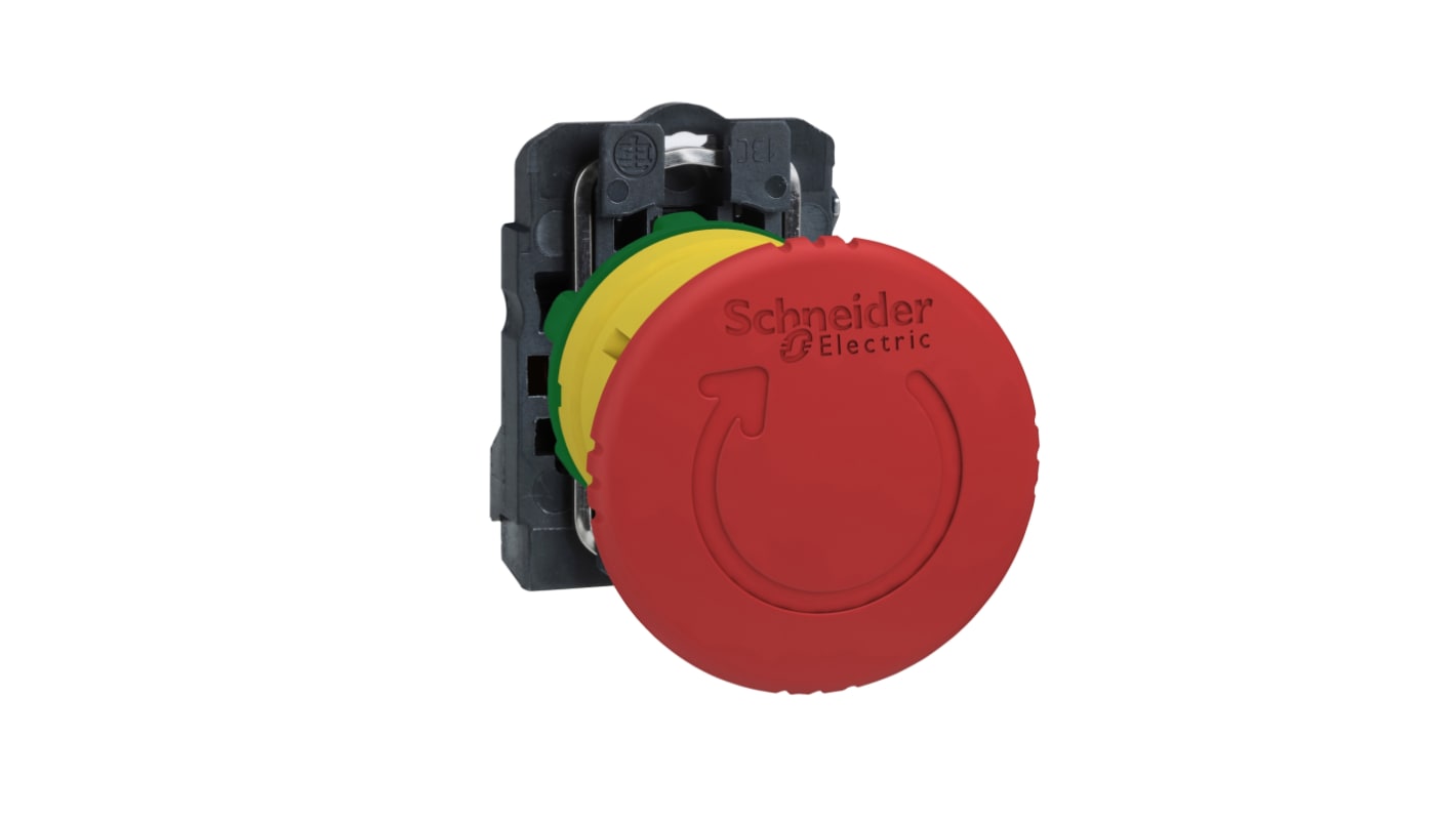 Pulsante di arresto di emergenza rotondo rosso Schneider Electric, montaggio a pannello, diametro 22.5mm, protezione IP66/IP67/IP69K.