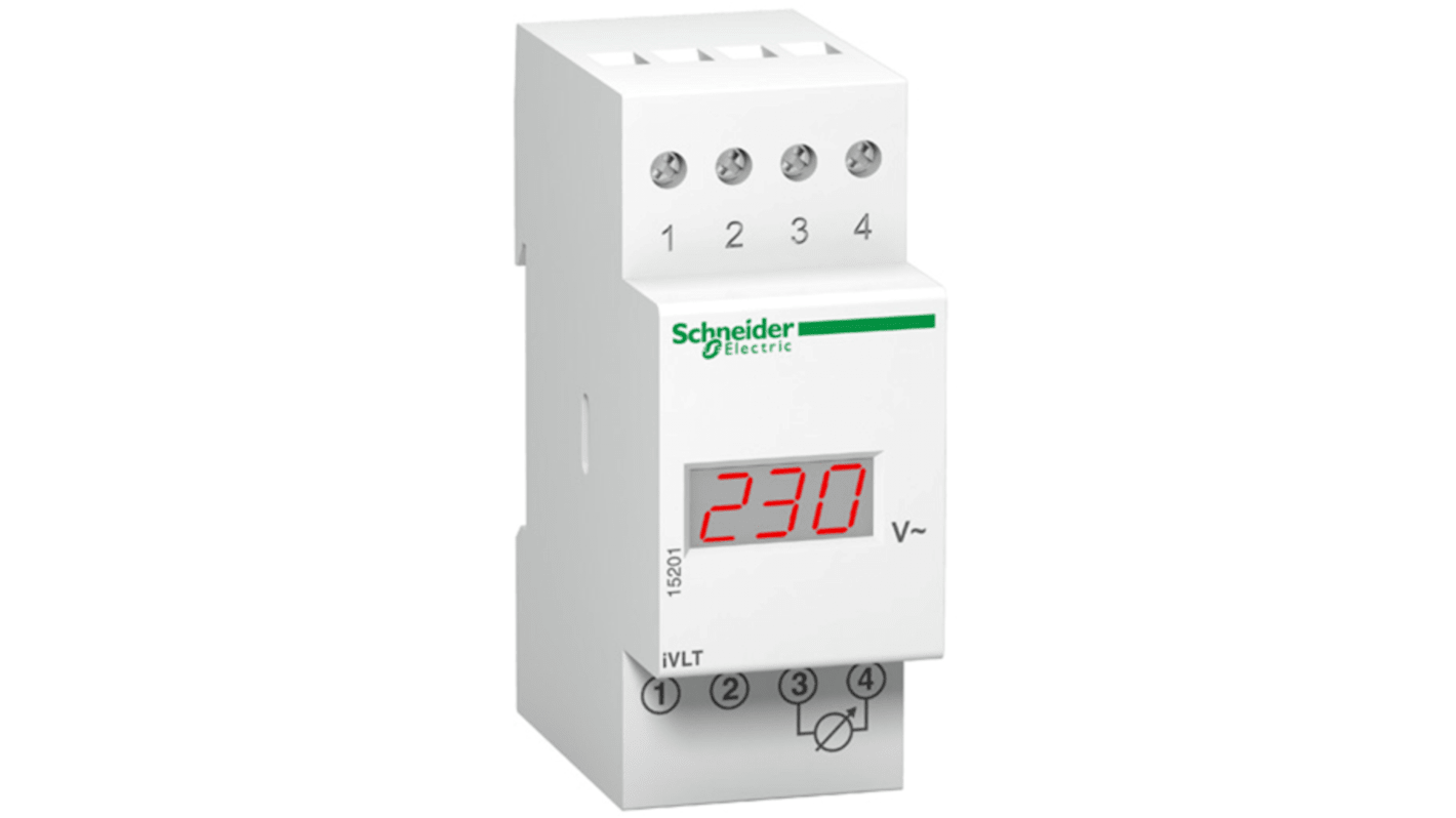 Voltmetro digitale c.a. Acti9 Schneider Electric 15201, display 3 cifre, compatibile con Prisma P e G. Misura tensione fino a 600V ca. Conforme normativa ROHS.
