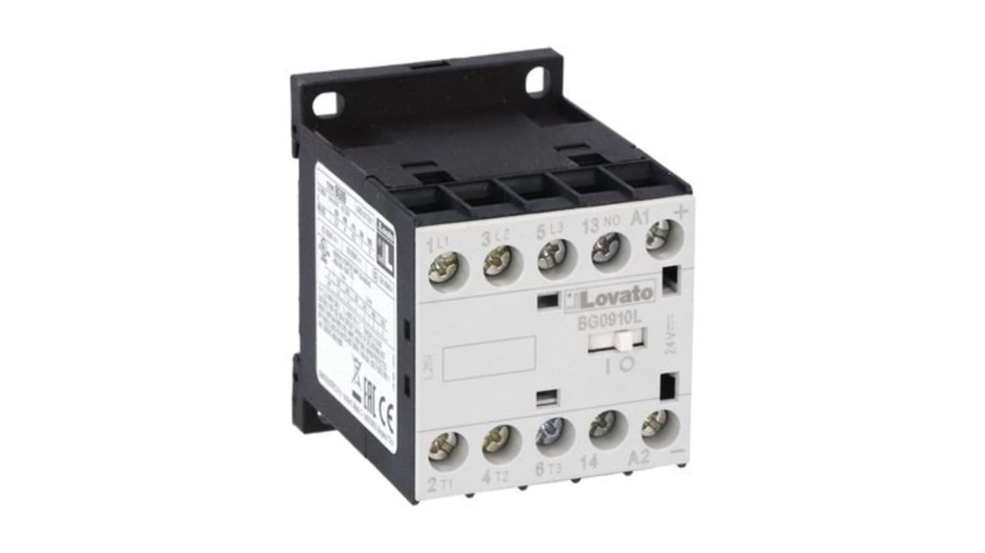 Contattore Lovato 11BG0910L024, serie BG09, 3 poli, 1 NA, 9 A, bobina 24 V c.c., tensione contatto 690 V.
