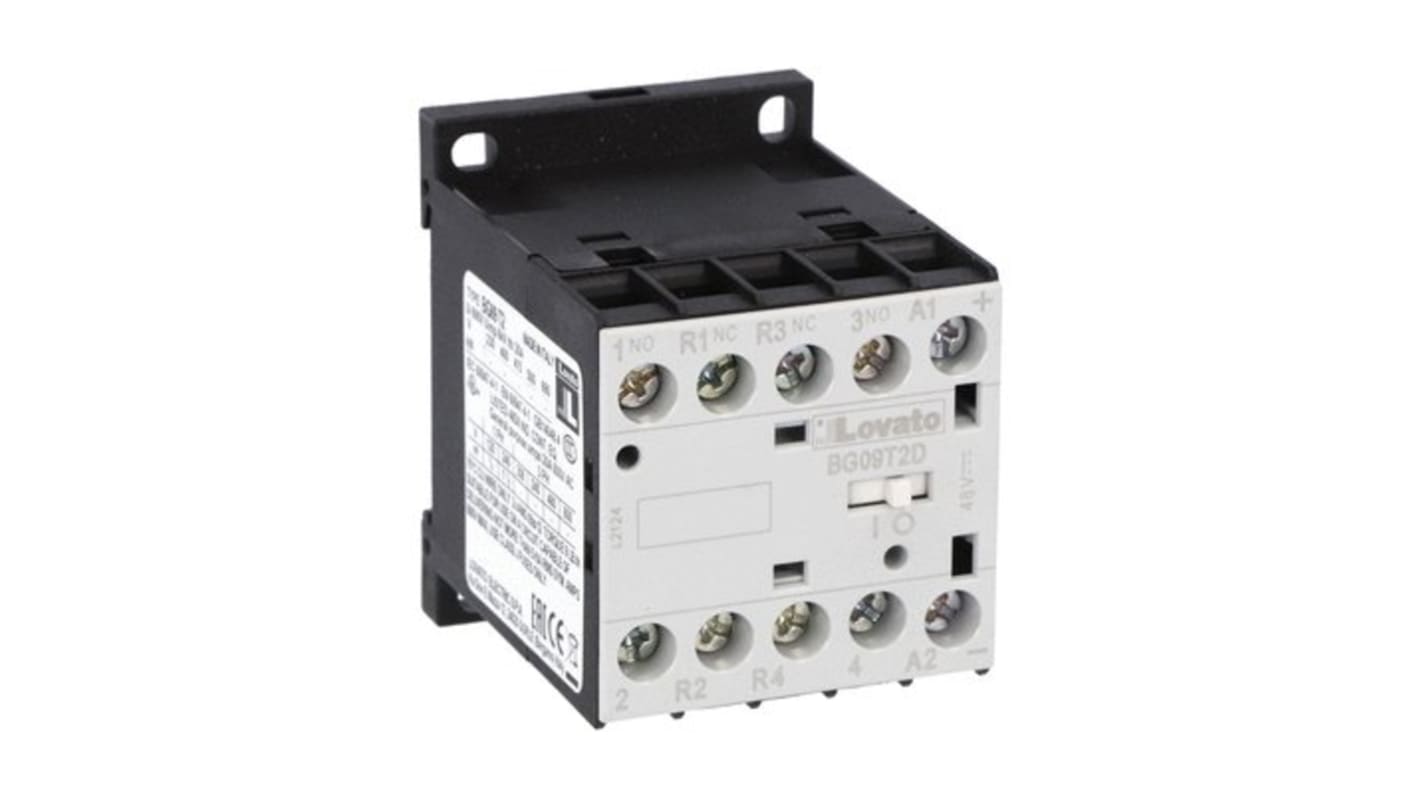 Contattore Lovato 11BG09T2D060, 4 poli, 2NO + 2NC, 4 A, 22 kW, bobina 60 V c.c., tensione contatto 690 V.