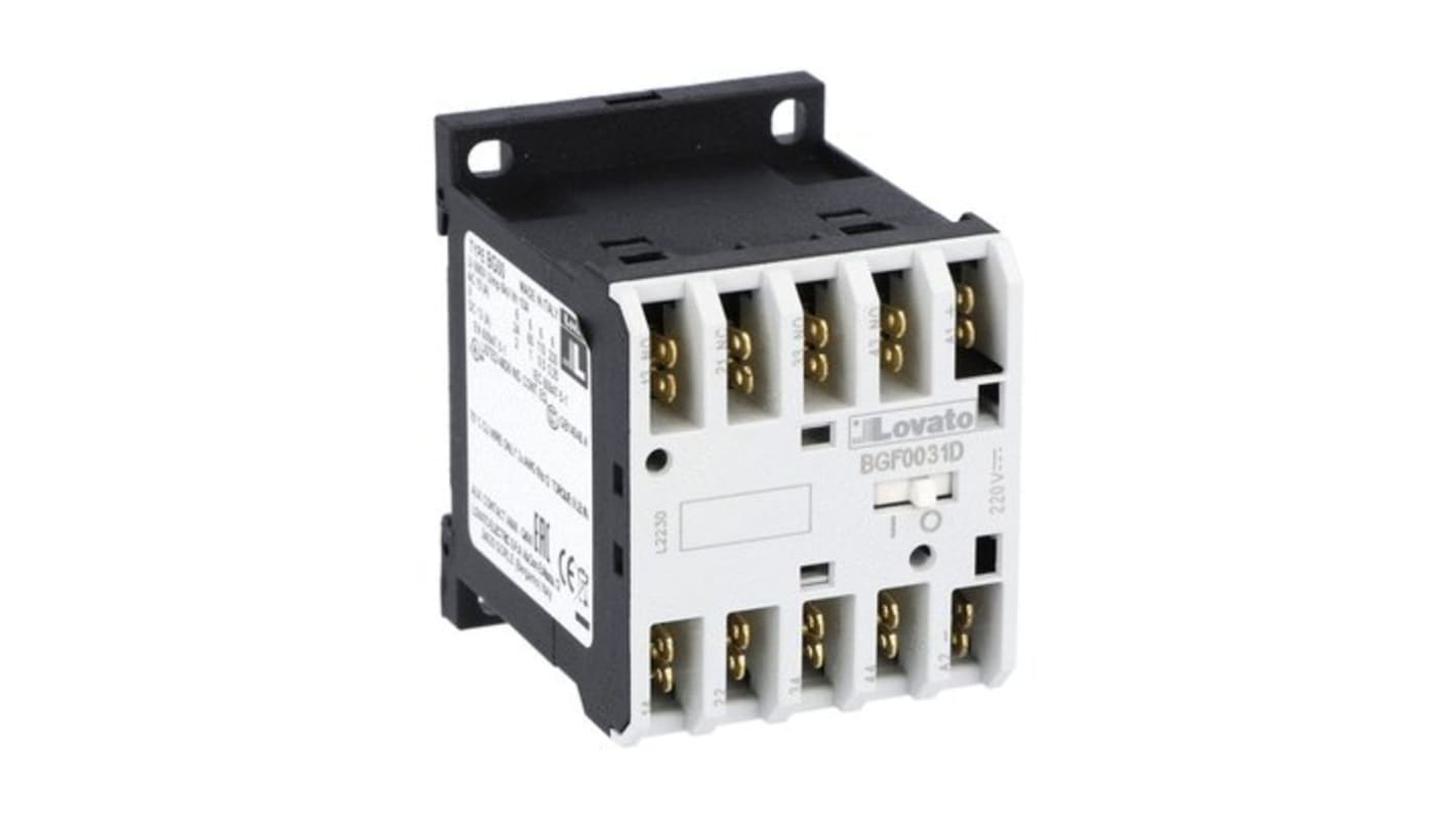 Relè di controllo Lovato 11BGF0031D220, 3NO + 1NC, 4 poli, tensione 220 V c.c., fusibile 16 A.