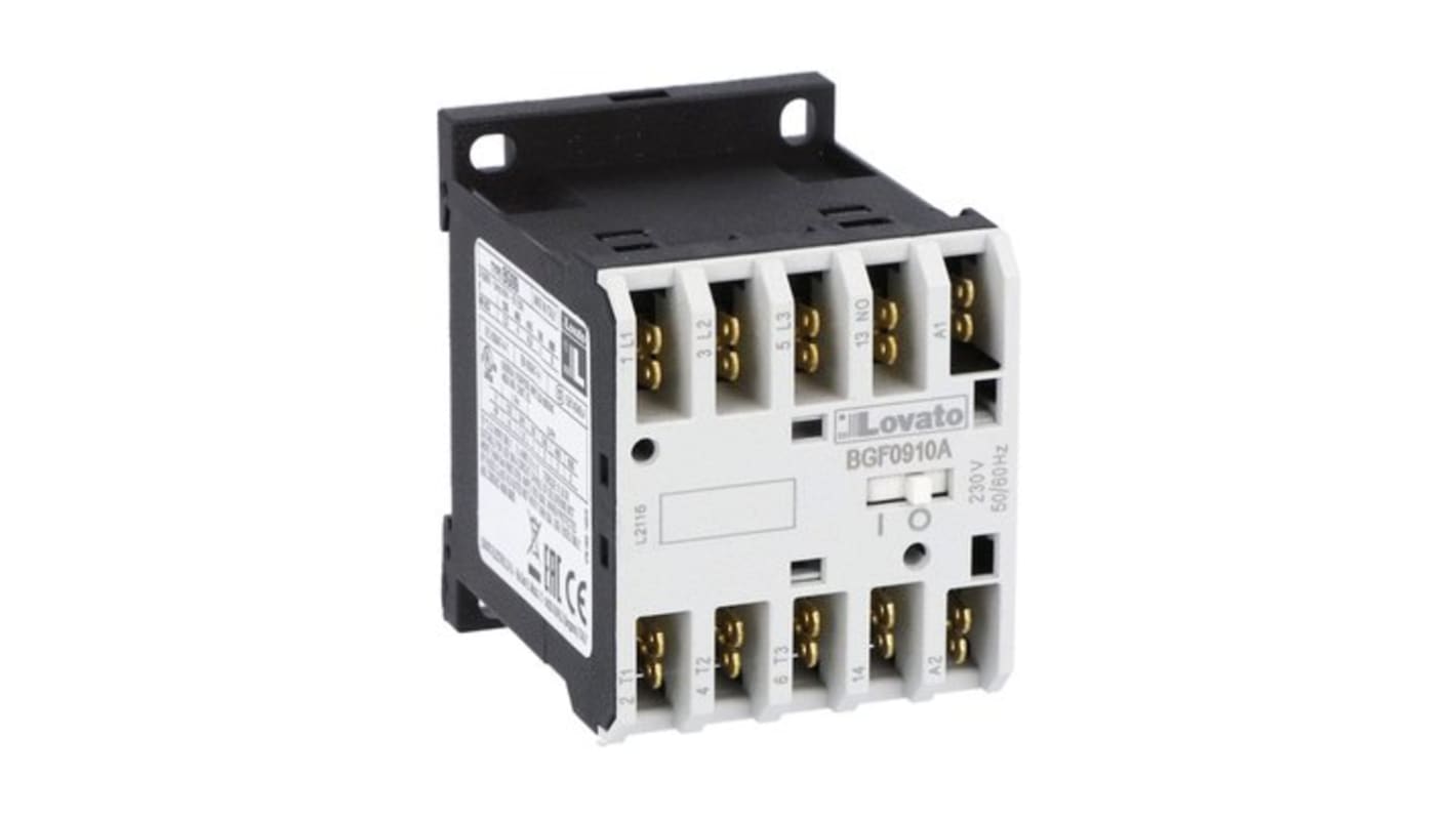 Contattore Lovato 11BGF0910A22060, serie BGF09, 3 poli, 1 NA, 9 A, bobina 220 V c.a., tensione contatto 690 V.