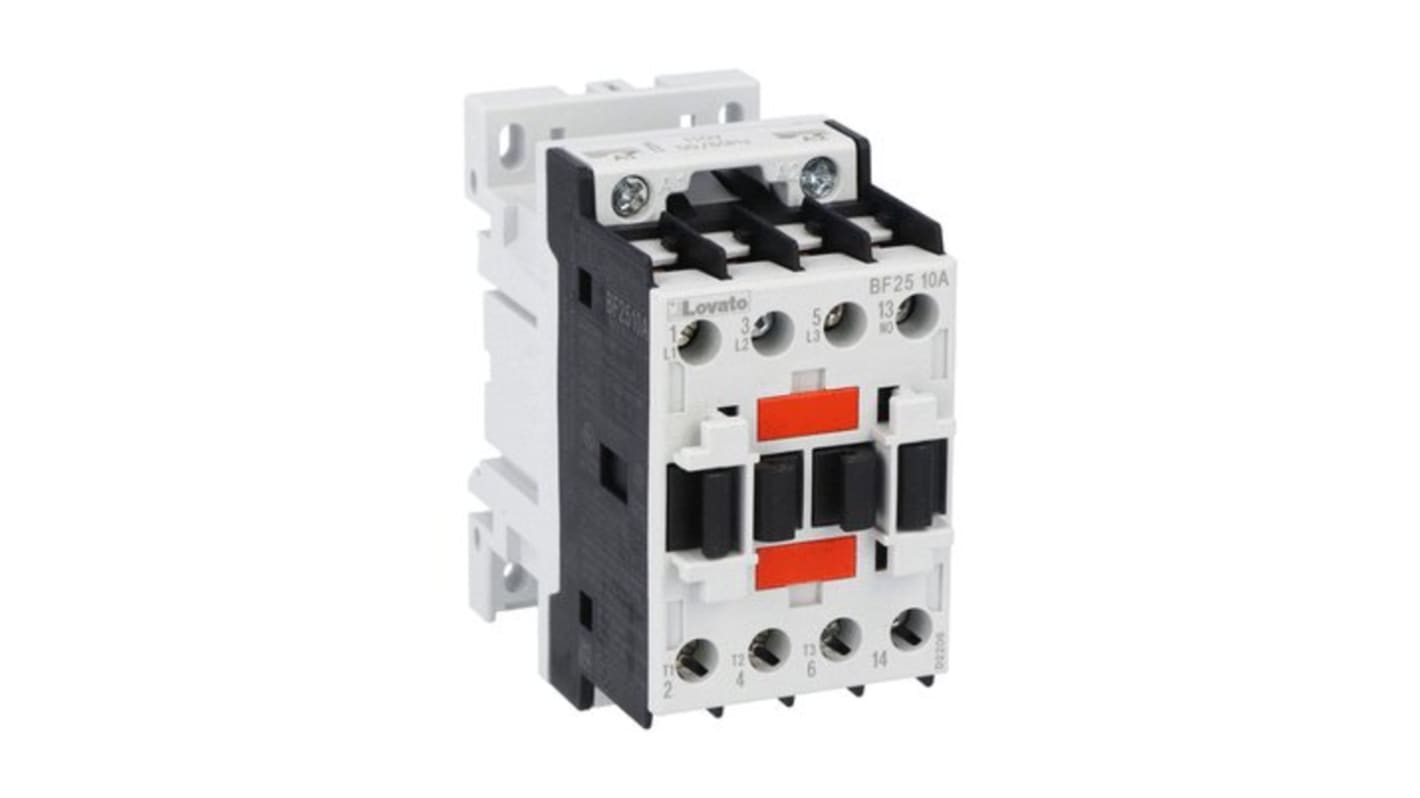 Contattore Lovato BF2510A46060, tripolare 3 poli, 1 contatto NA, 25 A, 460 V, con indicazione stato e interblocco meccanico.