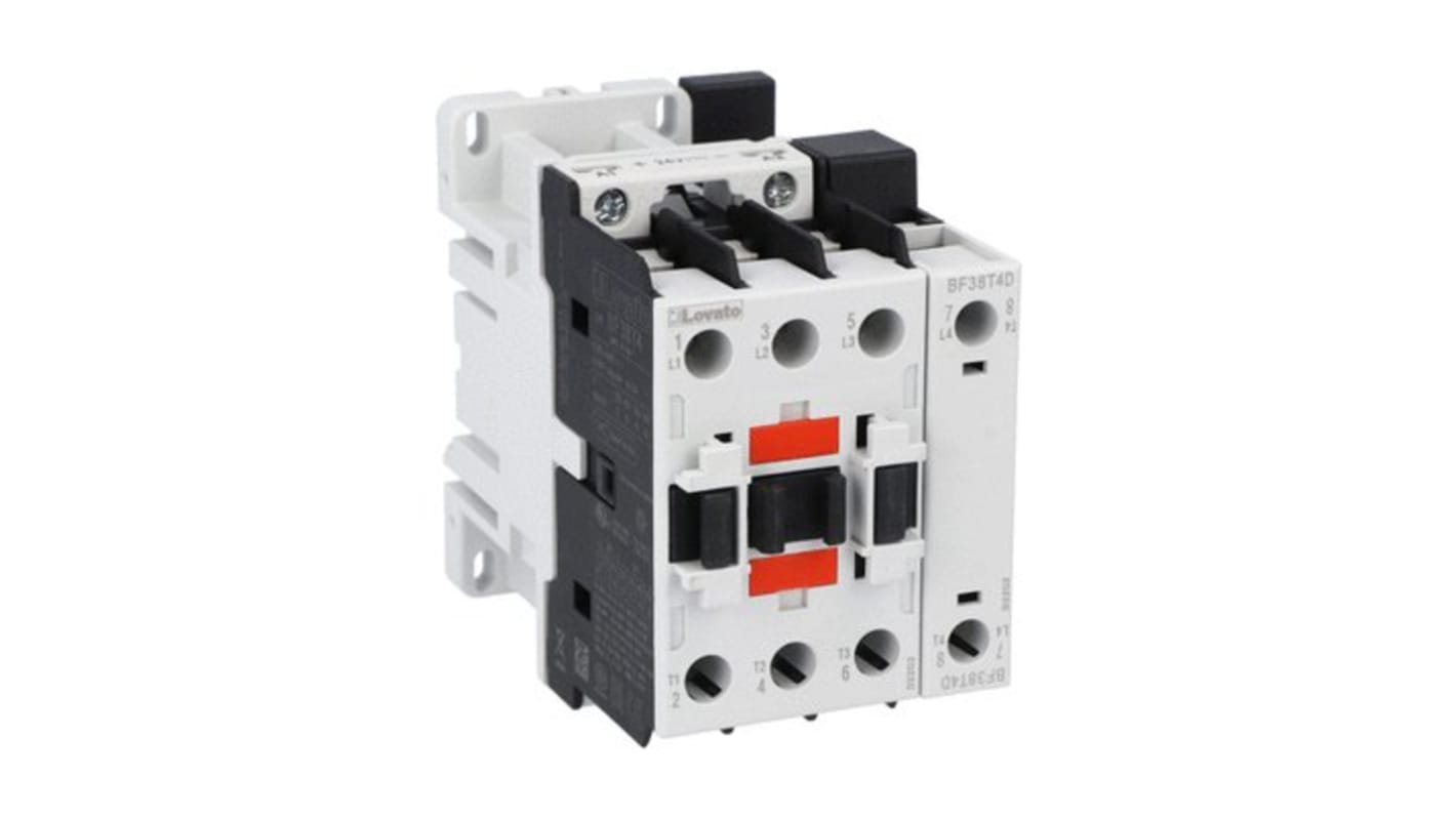 Contattore Lovato BF38T4D060, 4 poli, 56 A, 690 V, bobina 60 V, adatto per applicazioni fotovoltaiche.