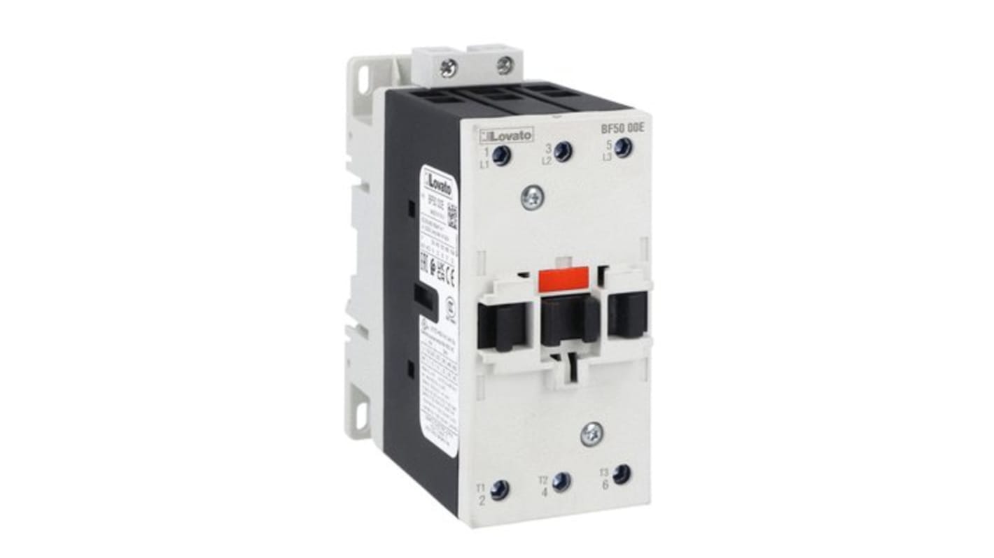 Contattore tripolare Lovato BF5000E110, 50 A, bobina 110 V, tensione contatto 690 V, progettato per applicazioni industriali.