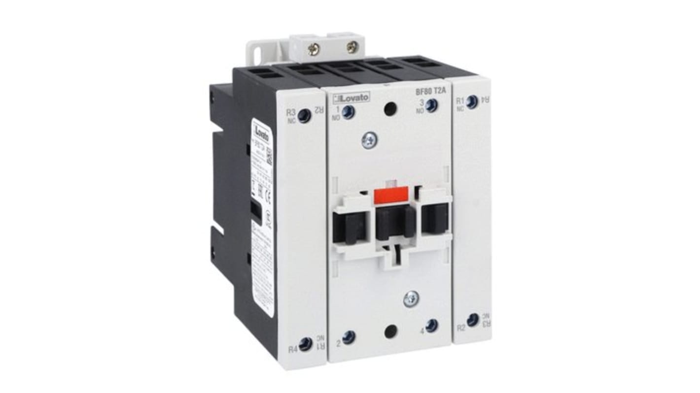 Contattore Lovato BF80T2A46060, 4 poli, 115 A, bobina 460 V c.a., tensione contatto 690 V, progettato per applicazioni industriali.