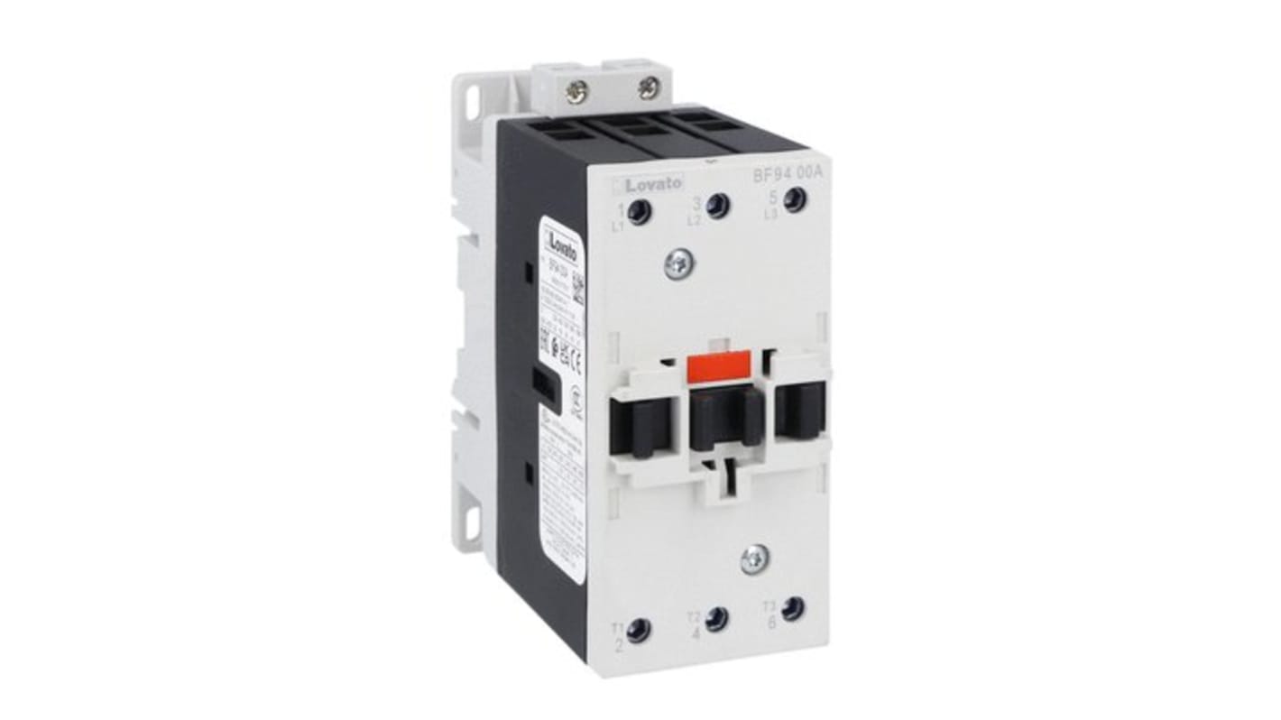 Contattore tripolare Lovato BF9400A46060, tensione bobina 460 V, corrente nominale 94 A, progettato per applicazioni industriali.