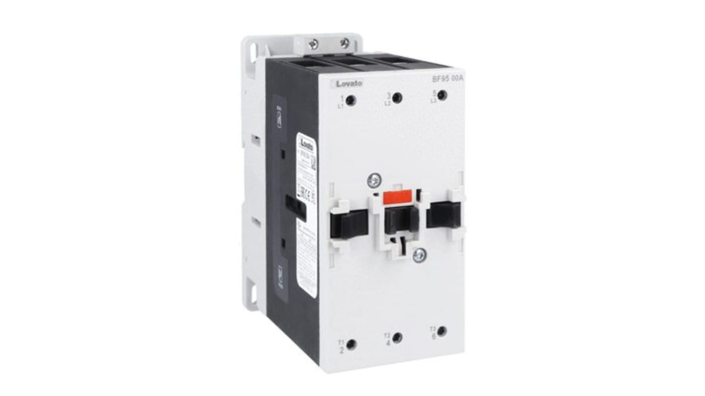 Contattore tripolare Lovato BF9500A23060, 3 poli, 95 A, bobina 48 V c.a., tensione contatto 690 V, progettato per applicazioni industriali.