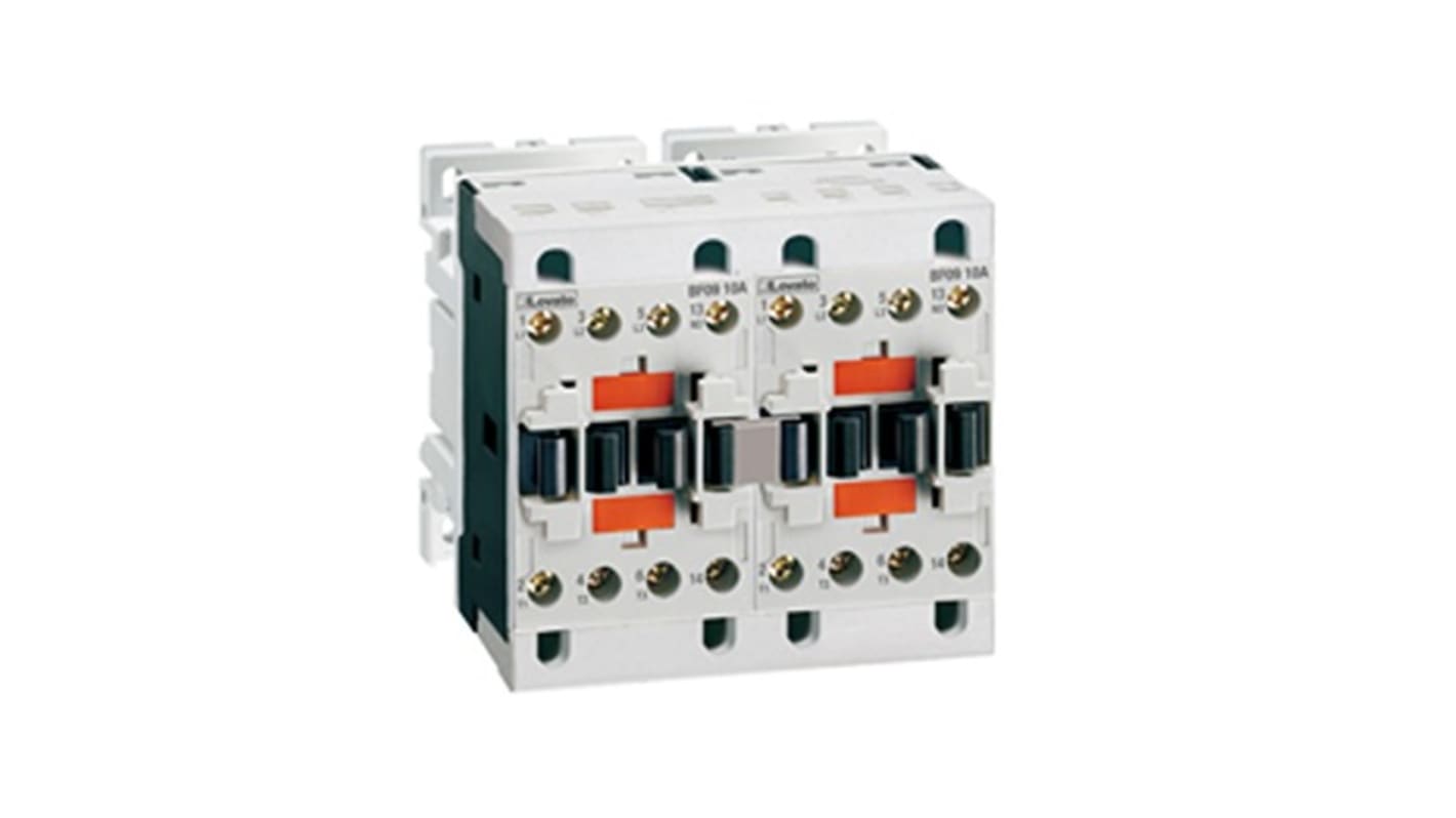 Teleinvertore Lovato BFA01242400, 3 poli, 12 A, 10 kW, bobina 400 V c.a., contatto ausiliario NC, certificato cULus.