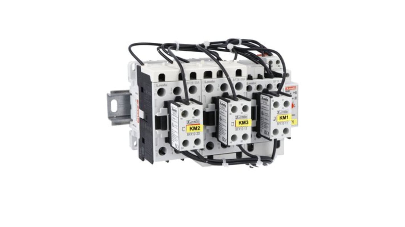 Starter stella-triangolo Lovato BFA02670400, potenza 22 kW, tensione 440 V, corrente 43 A, telaio aperto.