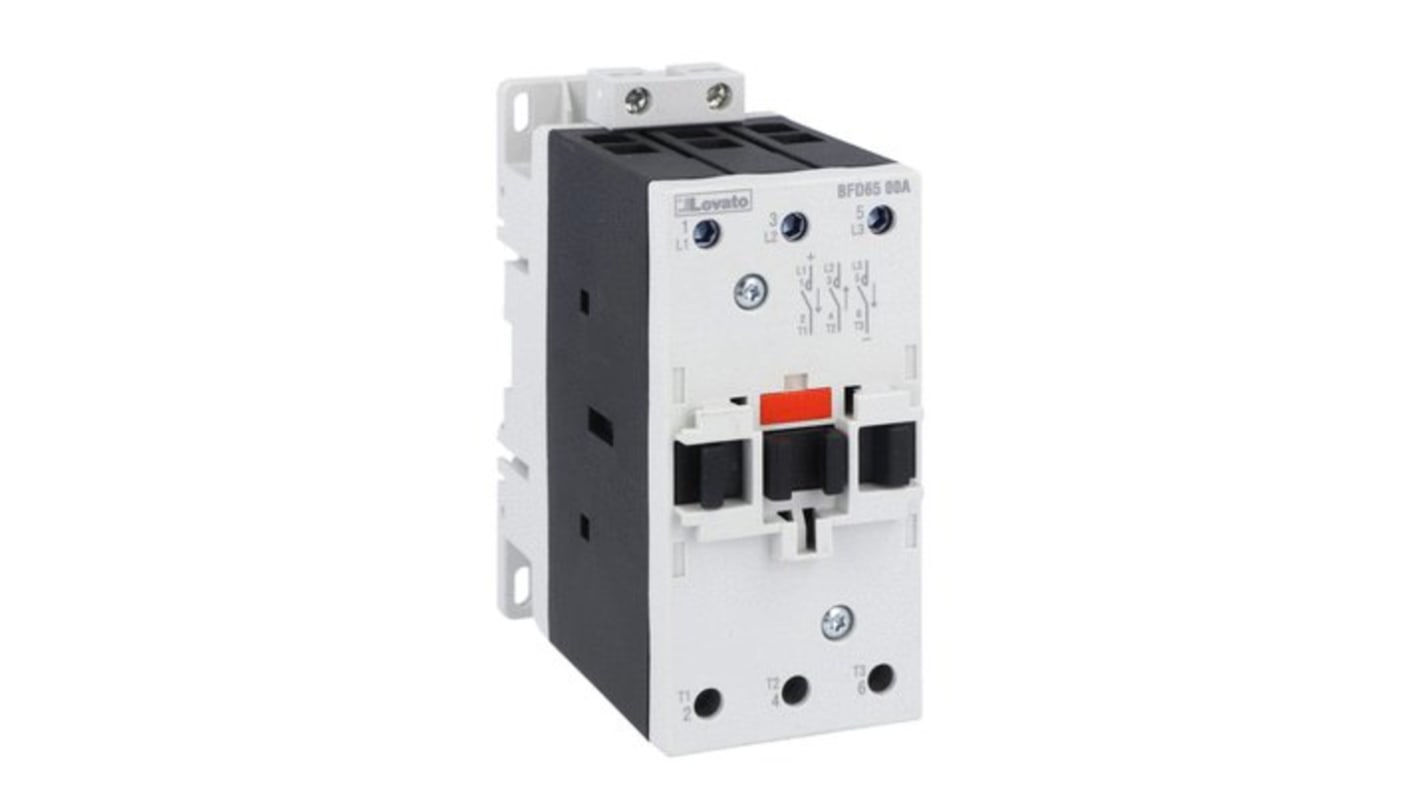 Contattore tripolare Lovato BFD6500A46060, 35 A, bobina 460 V c.a., tensione contatto 690 V, per isolamento carico fotovoltaico.