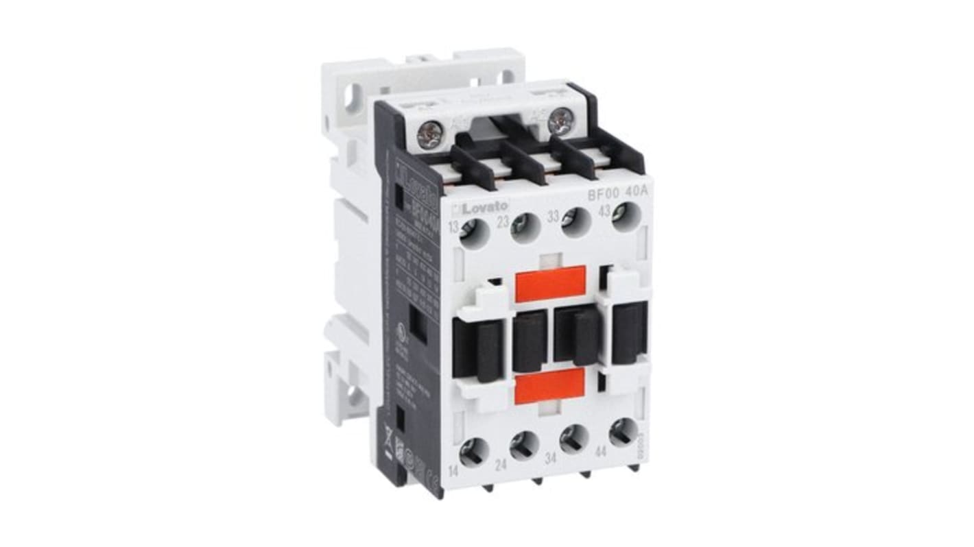 Contatto ausiliario Lovato BF0040A23060, 4NO, montaggio su guida DIN, compatibile con EMC, coppia di serraggio 1,8 Nm.