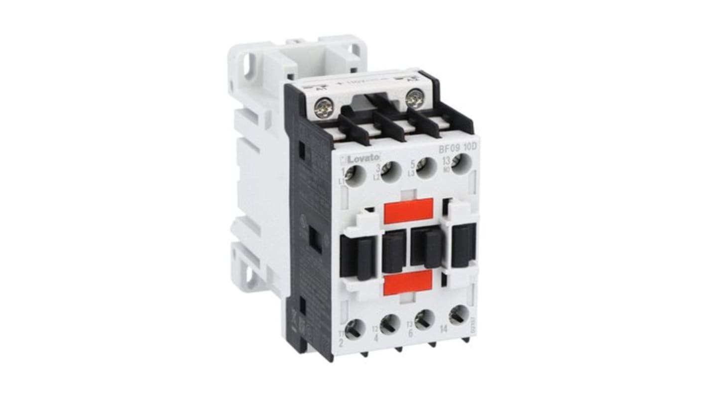 Contattore tripolare Lovato BF0910D060, 3 poli, 9 A, 7,5 kW, tensione bobina 60 V, contatti a specchio, compatibile EMC.