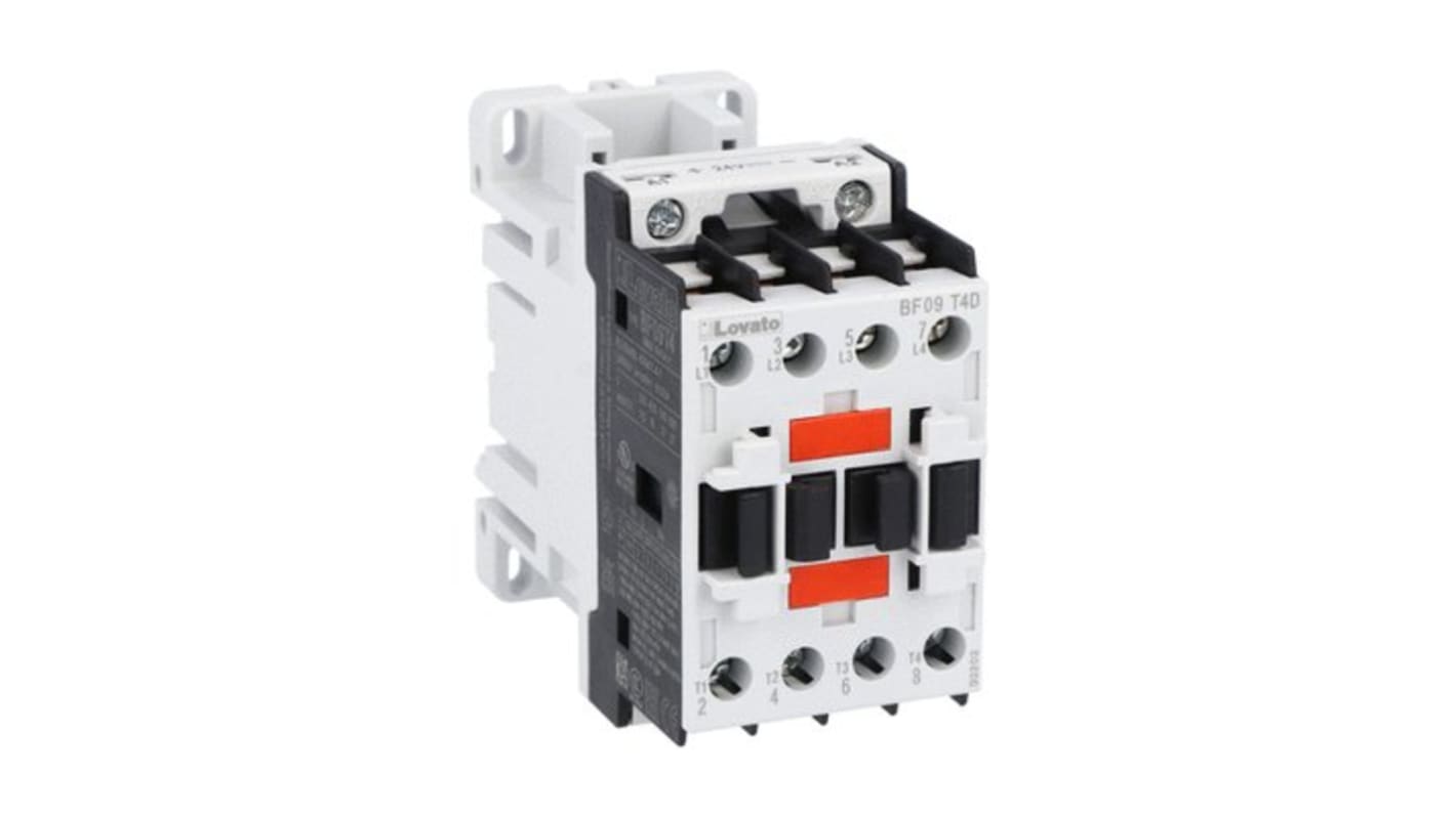 Contattore Lovato BF09T4D060, 4 poli, 25 A, 27 kW, bobina 60 V, tensione contatto 690 V, progettato per applicazioni fotovoltaiche.