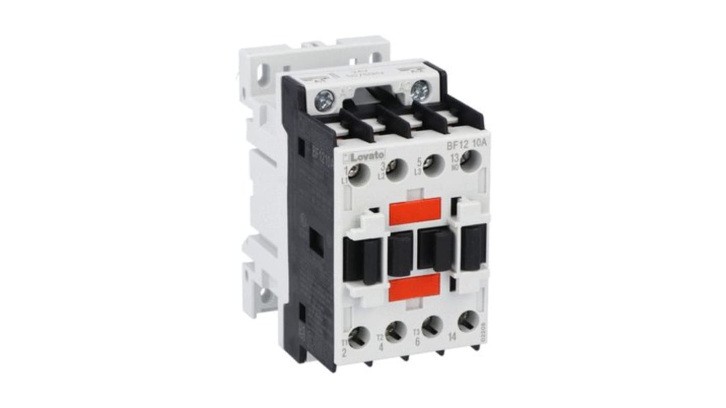 Contattore tripolare Lovato BF1210A02460, 3 poli, 12 A, 24 V, 690 V, con 1 contatto normalmente aperto.