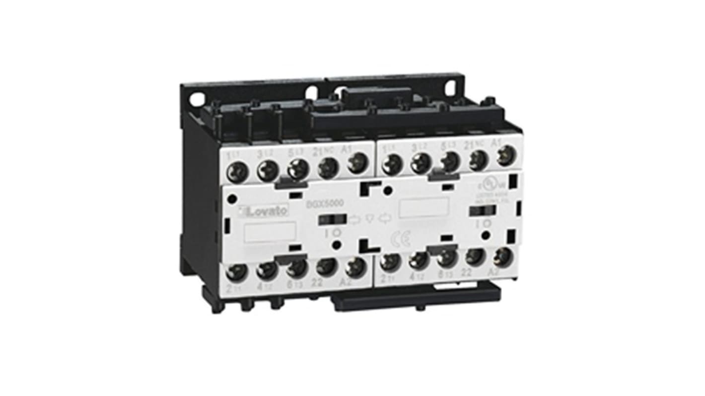 Teleinvertore Lovato 11BGR1201D110, serie BGR12, 3 poli, 12 A, 5,7 kW, bobina 110 V c.c., interblocco esterno.
