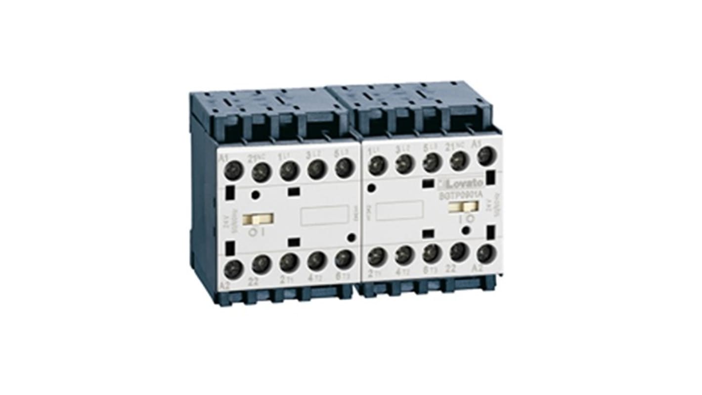 Teleinvertore Lovato 11BGTP0901D060, 3 poli, 9 A, 4 kW, bobina 60 V c.c., interblocco e contatto ausiliario NC.