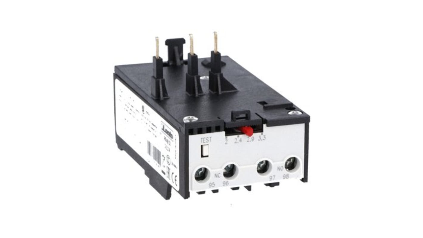Relè di controllo Lovato 11RFA933, 1NO + 1NC, carico 10 A, tensione 690 V, con reset automatico e pulsante di prova.