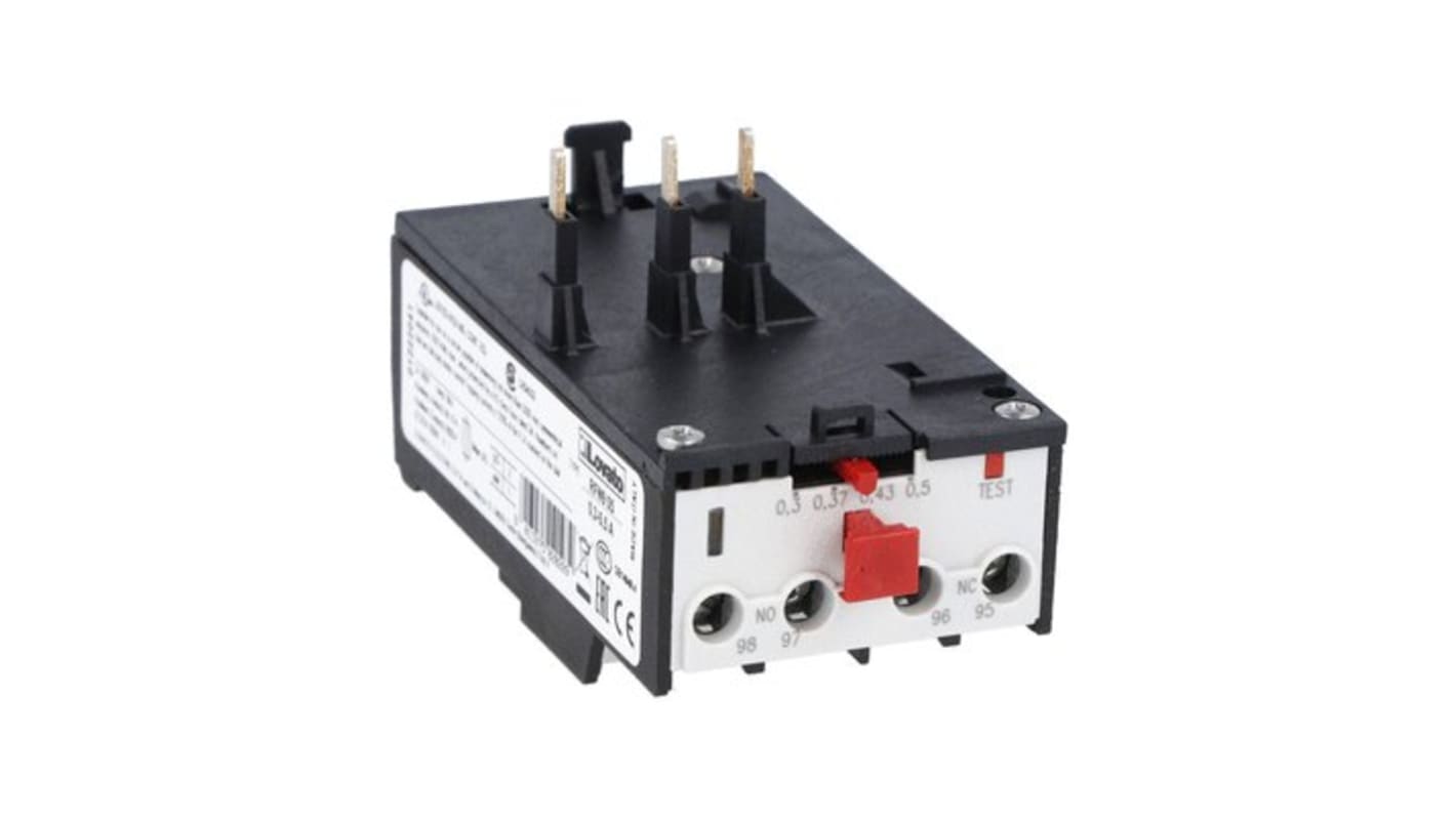 Relè di controllo Lovato 11RFN9033, 1NO + 1NC, 330 mA, 690 V, con rilevamento guasti e reset automatico.