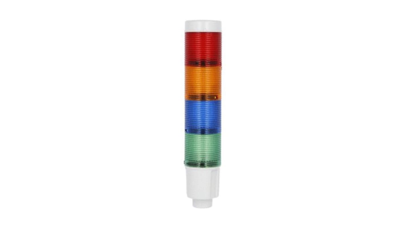 Torretta di segnalazione LED Lovato 8LT4K06BG, 24 V c.c., 4 elementi luminosi, colori Blu, Verde, Arancione, Rosso, montaggio integrato, IP54.