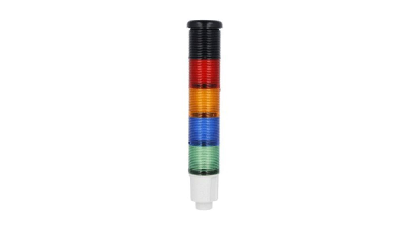Torretta di segnalazione Lovato 8LT4K07BG, 24 V c.c., LED con 4 lenti colorate e sirena da 80 dB, contenitore in policarbonato.