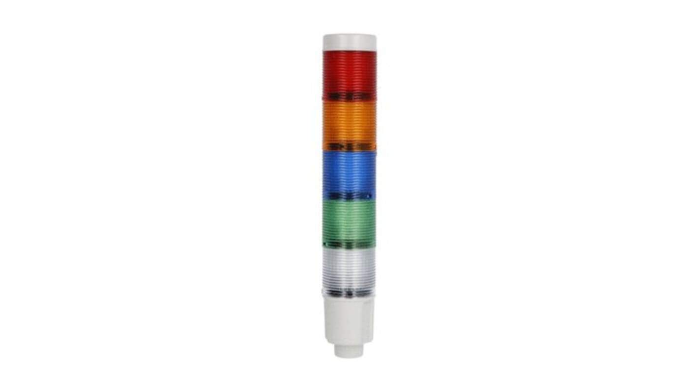 Torretta di segnalazione LED Lovato 8LT4K08BG, 24 V c.c., 5 elementi luminosi, montaggio integrato, grado di protezione IP54.