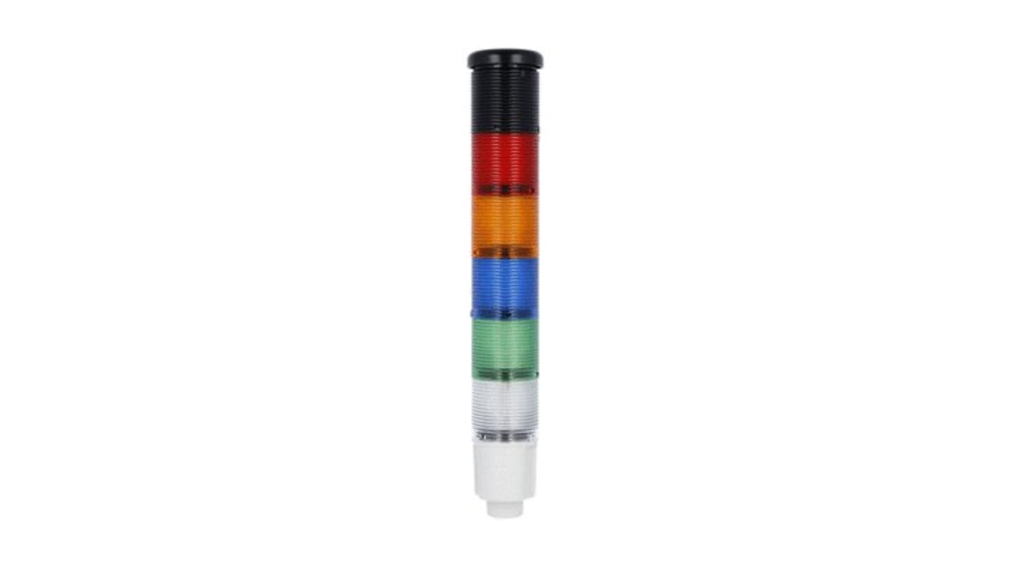 Torretta di segnalazione LED Lovato 8LT4K09BG, 24 V c.c., 5 elementi luminosi, sirena 80 dB, montaggio integrato.
