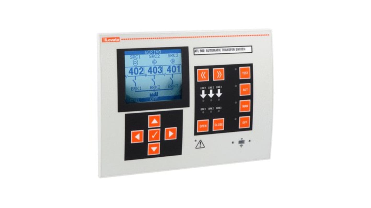 Controller Lovato ATL900, 12 ingressi, uscita relè, alimentazione 110-240 V c.a., gestione carico senza priorità.