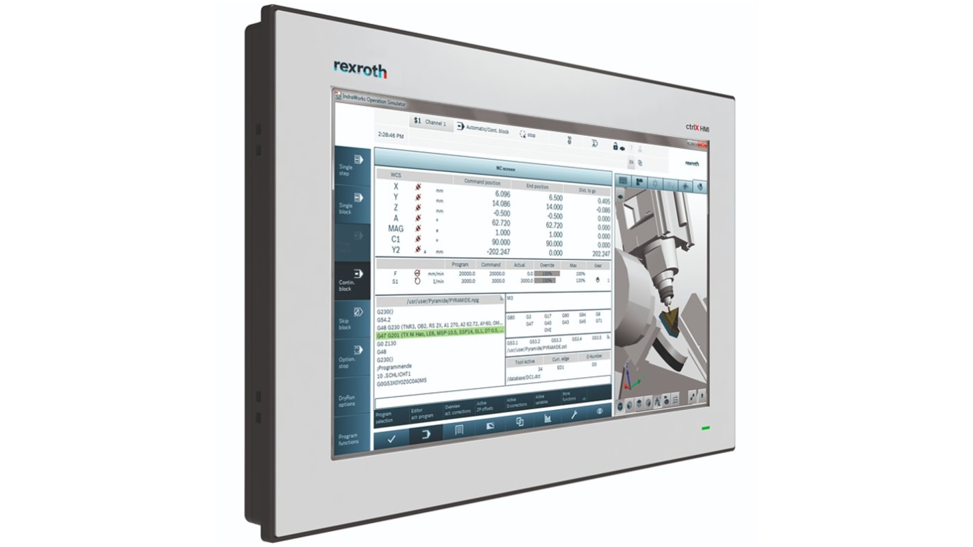 Panel PC Bosch Rexroth R911403010, ctrlX HMI 10.1", risoluzione 1280x800, processore Intel ATOM, design orizzontale.