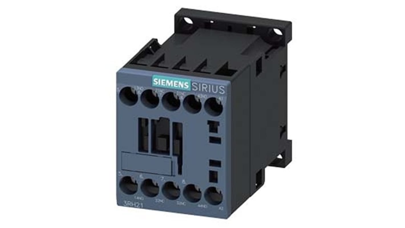 Relè contattore Siemens 3RH2122-1AC60, 4 poli, 10 A, bobina 32 V ac, montaggio su guida DIN, protezione IP20.