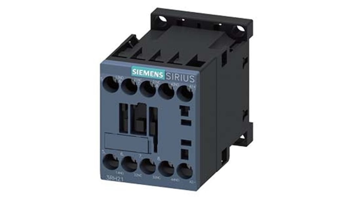 Relè contattore Siemens 3RH2122-1BD40, 4 poli, 10 A, montaggio su guida DIN, protezione IP20.