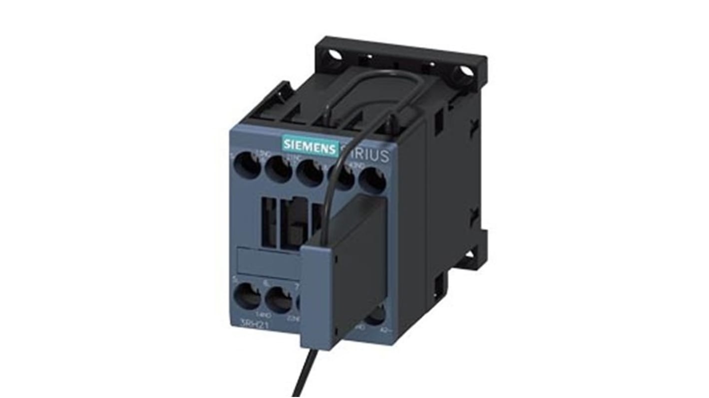 Relè contattore Siemens 3RH2122-1KM40-0LA4, 4 poli, 10 A, montaggio su guida DIN, protezione IP20, tensione 220 V CC.
