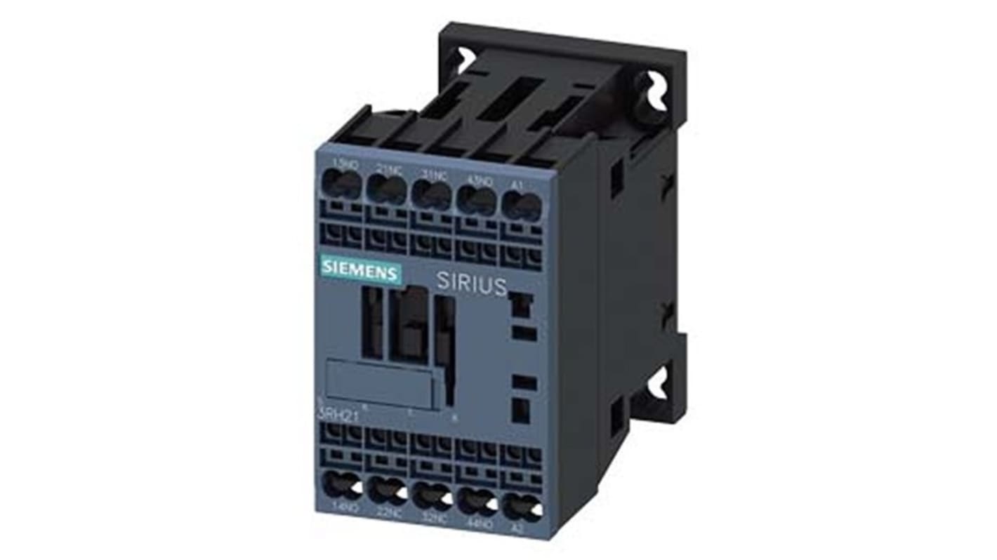 Relè contattore Siemens 3RH2122-2AD00, 4 poli, 2 NO + 2NC, 10 A, bobina 42 V c.a., montaggio su guida DIN.