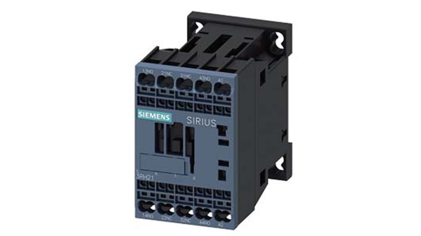 Relè contattore Siemens 3RH2122-2AH00, 4 poli, 2 NO + 2NC, 10 A, bobina 48 V c.a., montaggio su guida DIN.