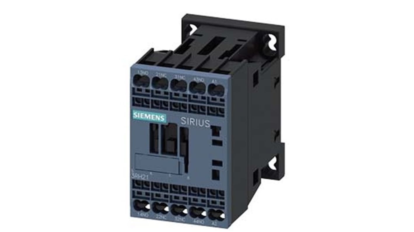 Relè contattore Siemens 3RH2122-2AN20, 4 poli, 2 NO + 2 NC, tensione bobina 220 V CA, montaggio su guida DIN.