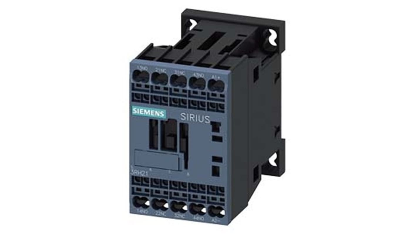 Relè contattore Siemens 3RH2122-2BG40, 4 poli, 2 NO + 2NC, tensione bobina 125 V CC, montaggio su guida DIN.