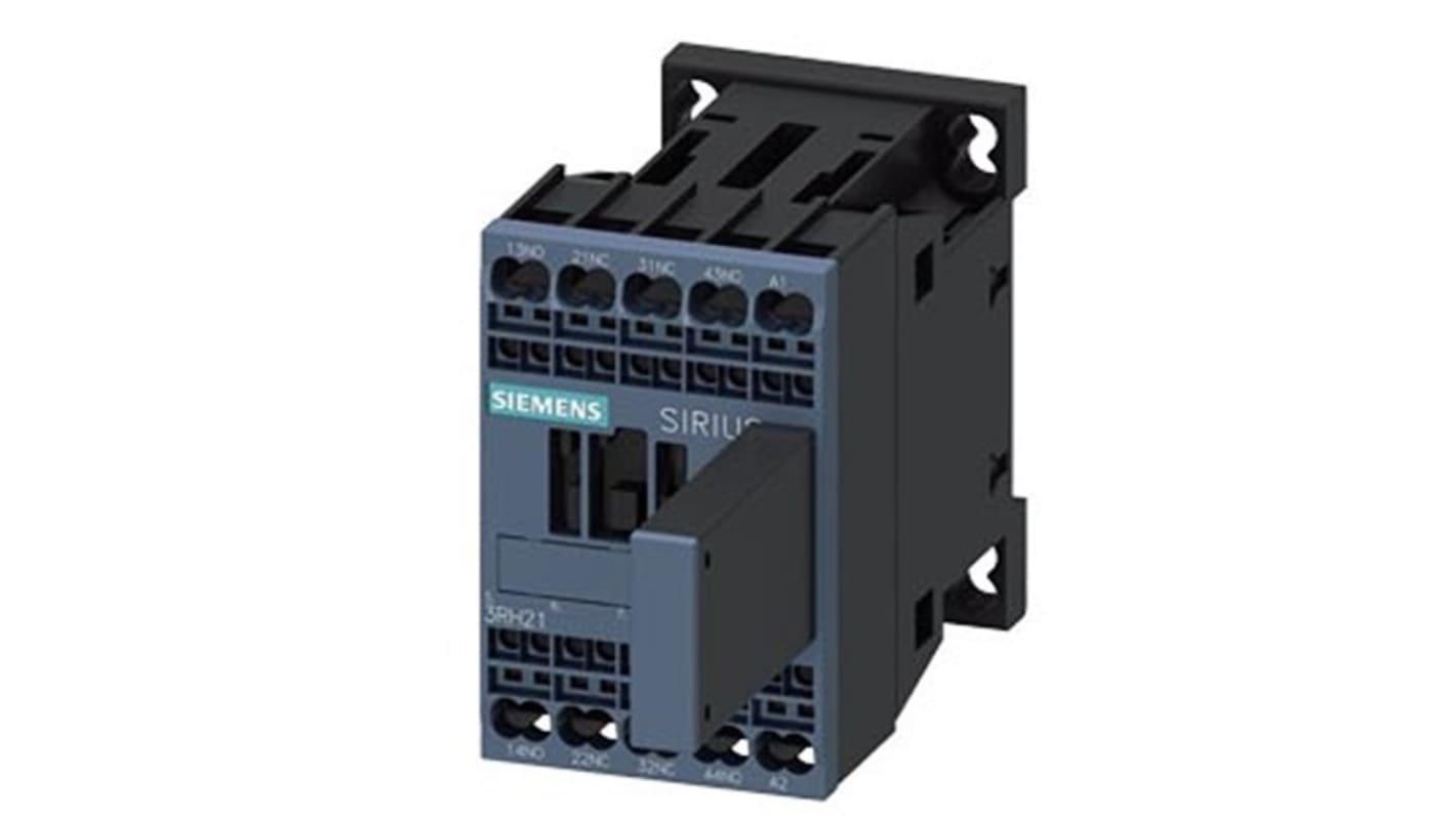Relè contattore Siemens 3RH2122-2EP00-1AA0, 4 poli, 2 NO + 2NC, tensione bobina 230 V c.a., montaggio su guida DIN.