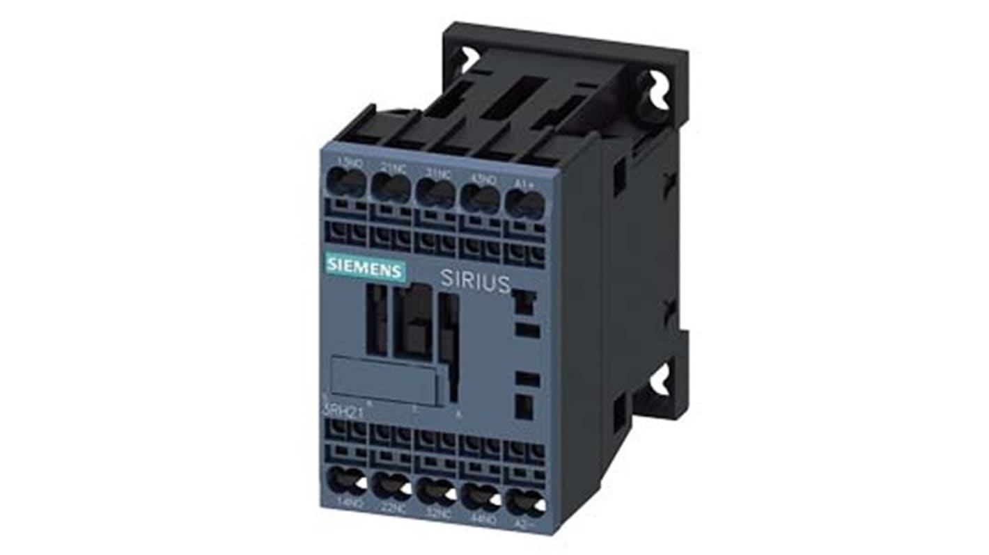 Relè contattore Siemens 3RH2122-2JC40, 4 poli, 10 A, montaggio su guida DIN, protezione IP20, bobina 30 V CC.