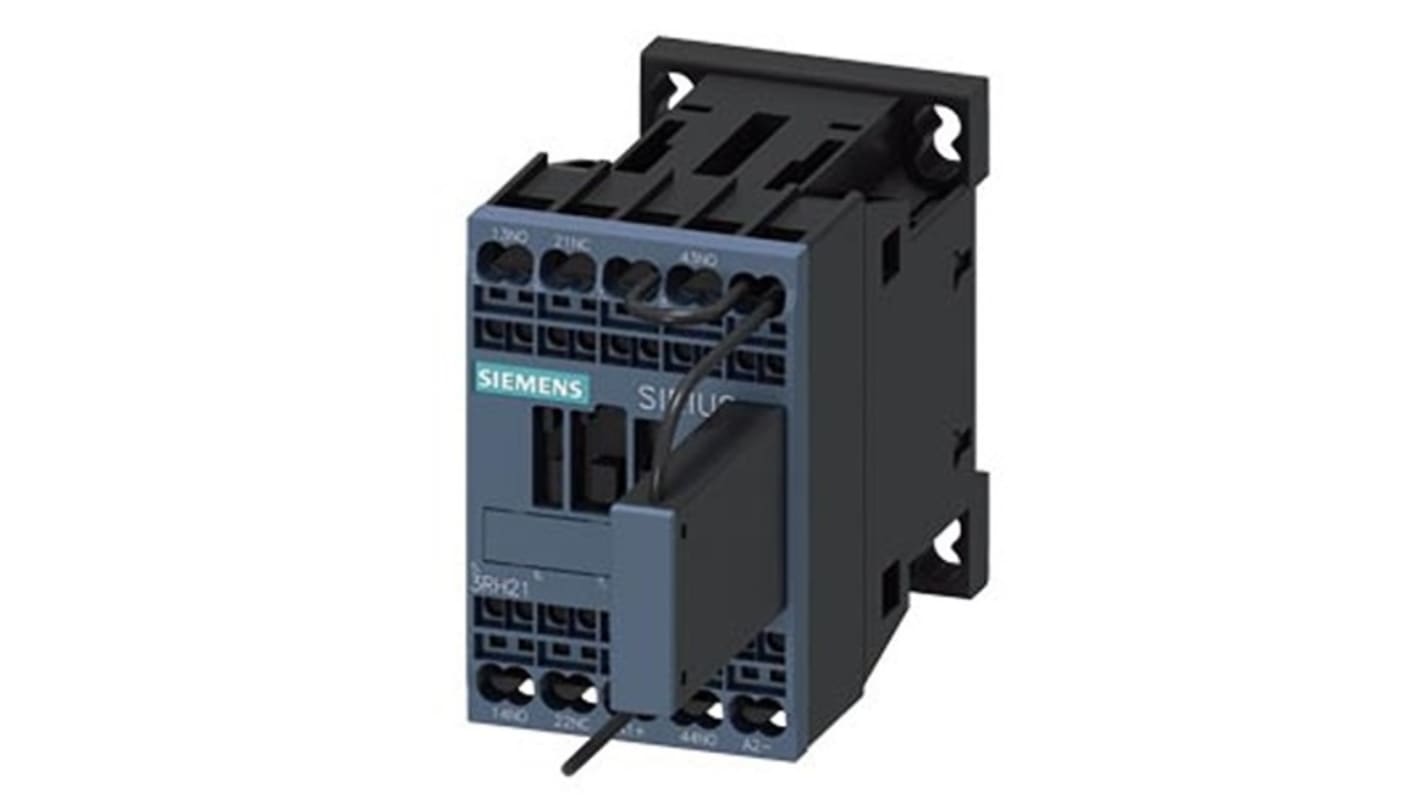 Relè contattore Siemens 3RH2122-2KG40-0LA4, 4 poli, 10 A, bobina 125 V CC, montaggio su guida DIN, protezione IP20.