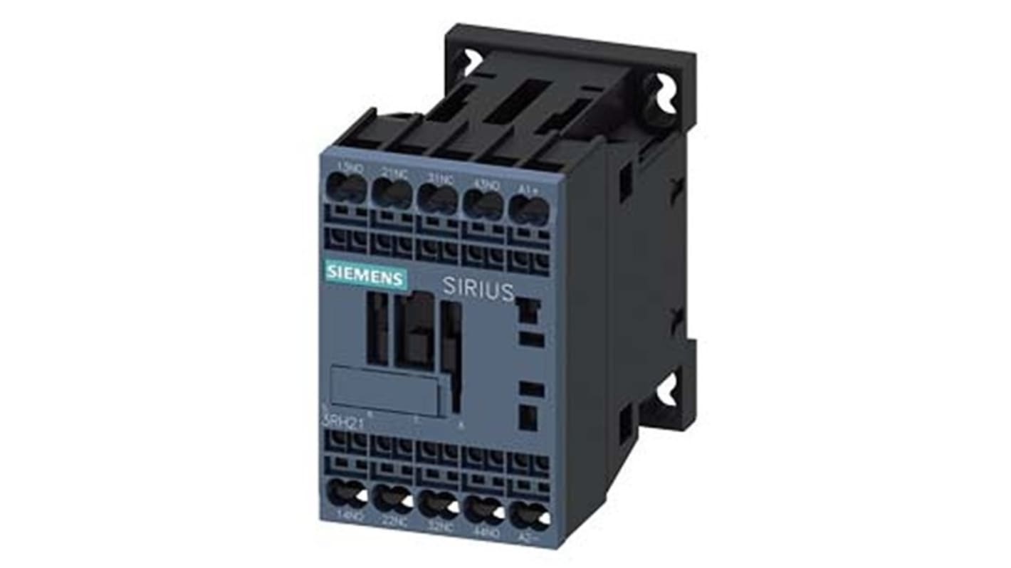 Relè contattore Siemens 3RH2122-2KJ80, 4 poli, 2 NO + 2 NC, 10 A, bobina 72 V c.c., montaggio su guida DIN.