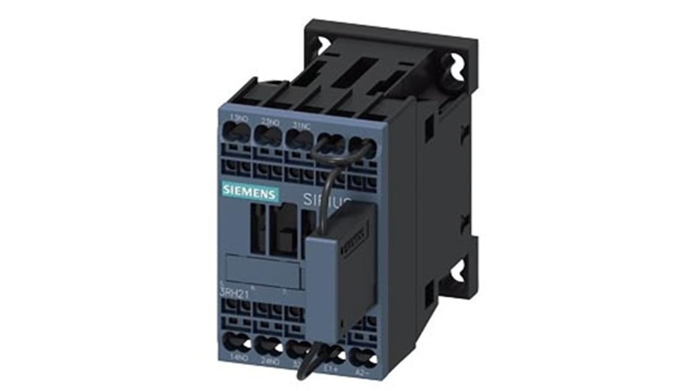 Relè contattore Siemens 3RH2122-2LB40-1LA0, 4 poli, 2NA + 1NC, 10 A, bobina 24 V c.c., montaggio su guida DIN.