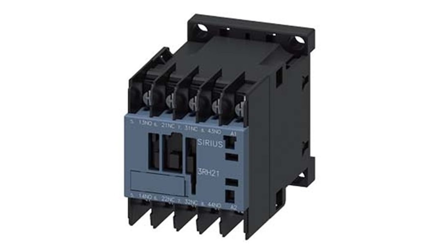 Relè contattore Siemens 3RH2122-4AB00, 4 poli, 2 NO + 2NC, 10 A, bobina 24 V c.a., montaggio su guida DIN.