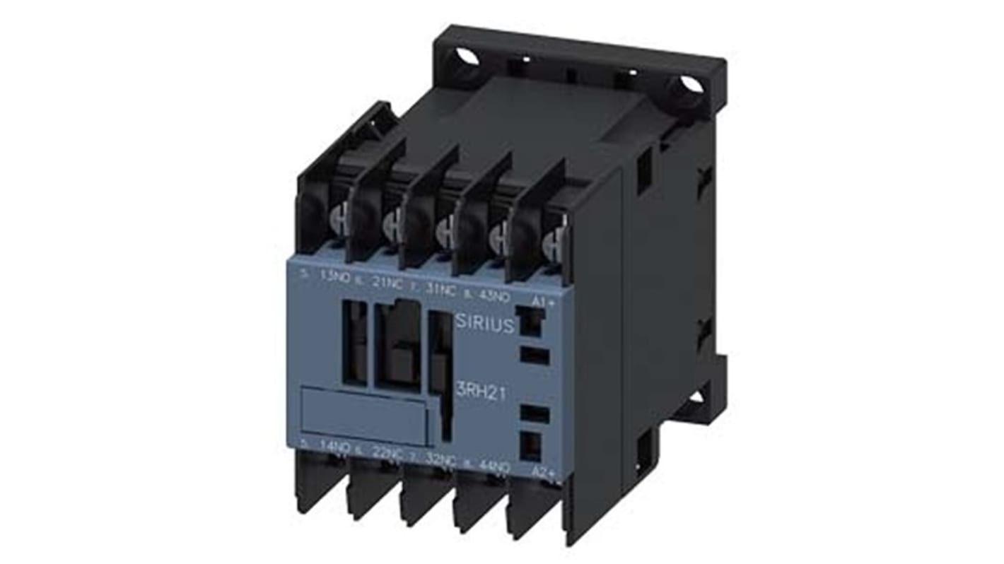 Relè contattore Siemens 3RH2122-4BG40, 4 poli, 2 NO + 2NC, 10 A, bobina 125 V CC, montaggio su guida DIN.